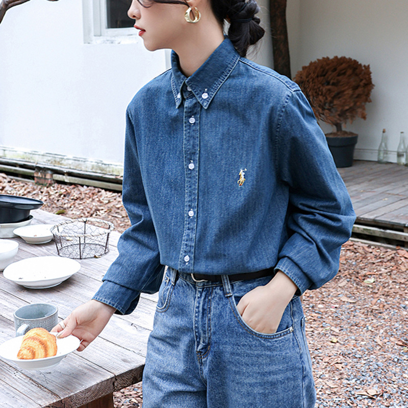 Inclusive Sizes | Denim Long Sleeve Button Down  –  Womens Inclusive Sizes Inclusive Sizes