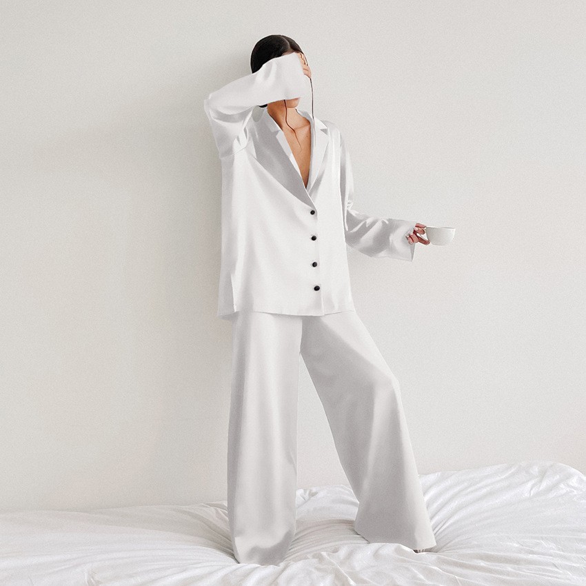 Lingerie | Luxe Pima White Wide Leg Pajama  –  Womens Lingerie Lingerie